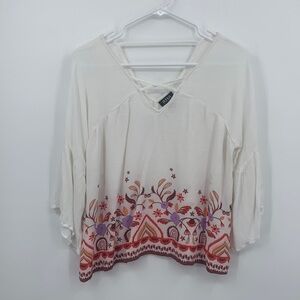 a.n.a Floral Flowy Bell Sleeve Blouse Women’s Size XS